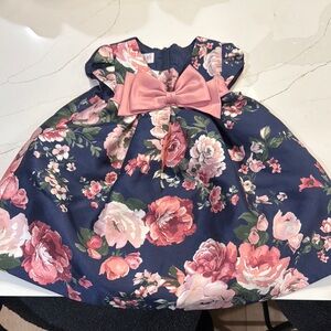 Bonnie Baby Floral Baby Dress with Pink Bow